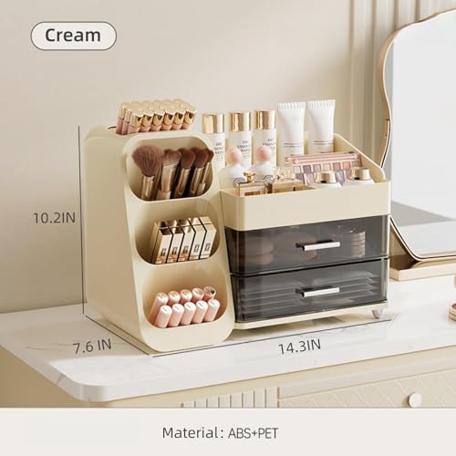 Booklov Makeup Organizer for Vanity, Large Capacity Cosmetic Display Case with Clear Acrylic Drawer, Countertop Beauty Storage Holder for Skincare, Brush Eyeshadow Lipstick Counter Desk, Crystal Cream - color: Crystal Cream, size: L01