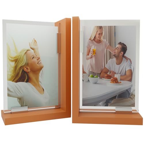 Heavy-Duty Bookends - Set of 2 Decorative Non-Slip Modern Design Book Holder, Crafted Out of Heavy Duty Materials with an Acrylic Picture Display by shoppingaisles® (Brown) - color: Brown