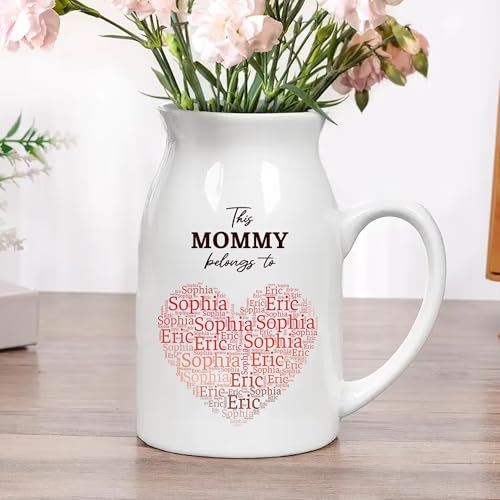 Personalized Mommy Heart Vase - Custom This Mommy Belongs to Flower Vase with Heart Word Cloud of Kids Names, Unique Gift for Mom, Nana, Gigi, Mother's Day, Birthday - color: Style 02