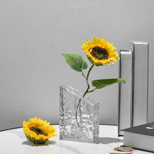 Crystal Vase Candle Holder, Elegant Single Stem Flower Vase for Home Decor, Clear Glass Taper Candle Holder, Modern Table Centerpiece for Living Room Dining Room, Housewarming Wedding Gift - color: M-cv266b-m