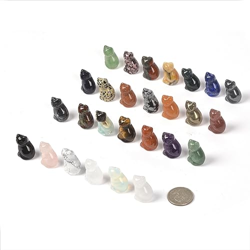 Justinstones Quartz Crystal Gemstone Carved Cat Sculpture Animal Kitten Cat Statue 1.2inch Mini Crystal Sit Cat Figurine Smooth Cute Small Cat Energy Crystal Decor Gift(Pack of 6) - color: 6pcs 30mm Sit Cat