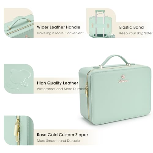 Leather Makeup Case with LED Lighted Mirror 11.4 Inch Travel Makeup Bag Adjustable Brightness in 3 Colors Cosmetic Organizer Artist Storage Bag with Dividers Brush Holder Storage Vanity Watery Blue - color: Watery Blue 11.4 Inch, size: 2-Medium