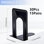 30 PCS/15 Pair Bookends,Black Metal Bookends,Metal Book Ends for Shelves,Non-Skid Bookend,Heavy Duty Bookend for Office Home Kitchen Decorative,6.5 x 4.9 x 5.7in