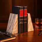Bey-Berk Harold Carrera Marble Bookends (Grey, Set of 2), 4" x 2.5" x 6" Wedge Book Ends, 6.45 lb Solid Stone Desk and Shelf Decor - color: Gray