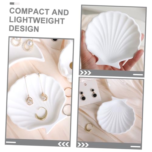Shell-shaped Jewelry Tray White Trinket Dish Key Holder Aesthetic Jewelry Organizer for Vanity and Entryway Table