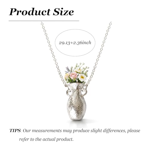 Flower Bouquet Necklace Flower Holder Necklace Pendant Creative Floral Vase Necklaces Kawaii Aesthetic Nature Spring Outfits Jewelry Gift Mothers Day Gifts - color: A3:Silver Flower Vase Necklace