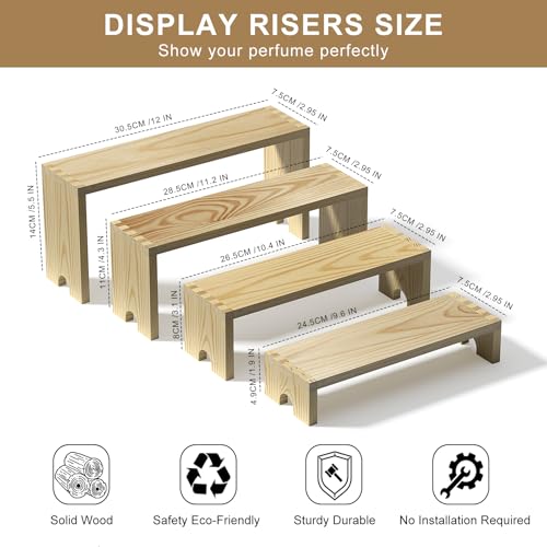 2 Set Large Wooden Tiered Riser Display Stands for Vendor Events,Stackable Perfume Organizer Cologne Stand for Men Women,Wooden Cupcake Dessert Stand,Wood Dessert Table Display Set,Food Display Risers for Party（12-11.2-10.4-9.6IN）
