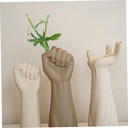 IMIKEYA Handmade Ceramic Flower Arrangement Vase Light Brown Couple Hand Shaped Table Ornament Unique Desktop Decoration for Home Office Bookshelf Display Boho Style Ceramic Vase Decor