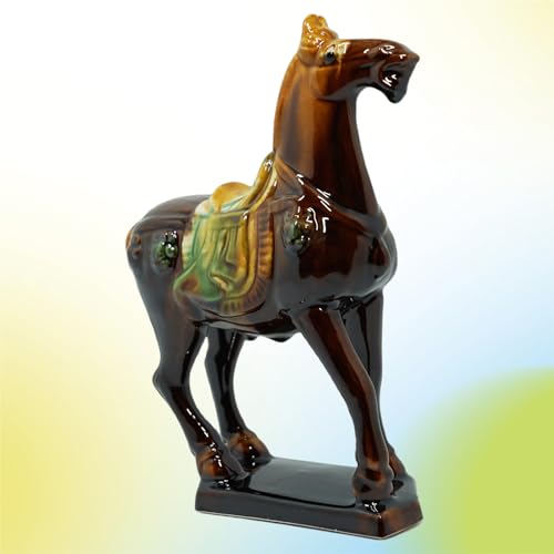 Handmade -Tang Dynasty Tri-Color Horse Sculpture Ceramic Horse-19cm Cultural Art Piece for Home,Bookcase or Office Decor (Brown) - color: Brown
