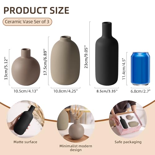 Smiletag Ceramic Modern Farmhouse Vase, Neutral Small for Table, Living Room, Shelf, Bookshelf and Entryway Décor, Set of 3 - color: Multicolor#1
