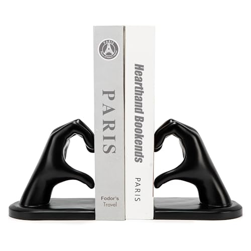 Steviieden Decorative Bookends, Solid Hearthands Sculpture Book Stopper Decor Book Holder for Shelf Home Office Bedroom Living Room (Black) - color: Black