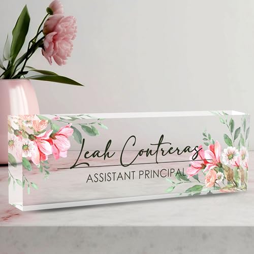 Personalized Custom Name Plate, Office Desk Decor for Women and Men, Employee Appreciation Gifts for Boss, Manager, Teacher, Nurse (Tender Flower) - color: Flower 7