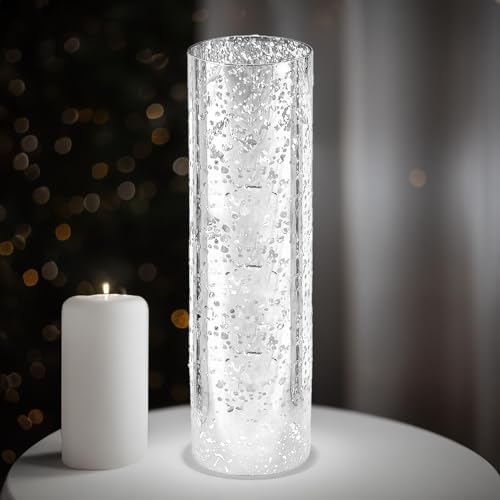 WGVI Hurricane Candle Holder Sleeve, W: 4", Ht: 16", Silver Speckled Glass Cylinder Open Both Ends, Chimney Tube Shade, 1 Piece - size: 4x16"H