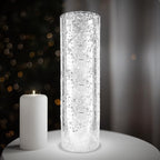 WGVI Hurricane Candle Holder Sleeve, W: 4", Ht: 16", Silver Speckled Glass Cylinder Open Both Ends, Chimney Tube Shade, 1 Piece - size: 4x16"H