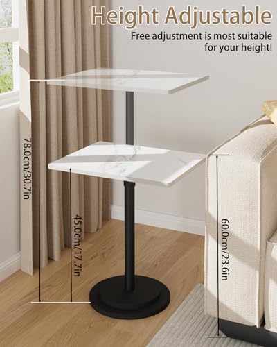Small Side Table, Height Adjustable Nightstand, Square Indoor Metal Plant Stand, for Living Room, Bedroom, Office, Bathroom, 1 Pack, White, GBZ001RW-1 - color: White, size: Rectangle