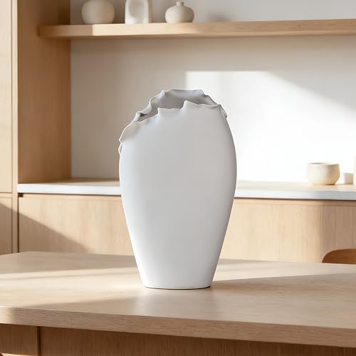 Abstract Irregular Ceramic Vase, White Irregular Pottery Vase, Handmade Decorative Minimalist Flower Vases for Modern Home, Tabletop, Shelf & Office - size: 21" x 10" x 35"
