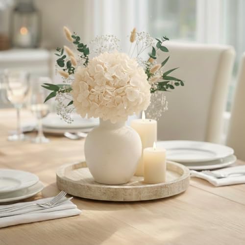 SIDUCAL Ceramic Decorative Flower Vase | 6 Inch Pottery Rustic Farmhouse Boho Vase for Home Decor, Table, Living Room, Bathroom, Shelf, Mantel Decoration, Wedding, White - color: White
