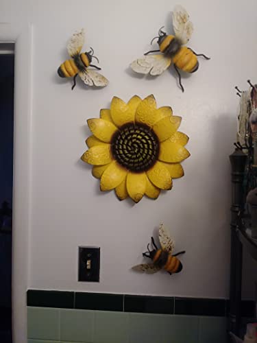 EASICUTI Sunflower Metal Flowers Wall Decor Metal Wall Art Decorations Hanging For Indoor Outdoor Home Bathroom Kitchen Dining Room Bedroom Living Room Or Wall Sculptures 12 Inch - color: Yellow Sunflower-C