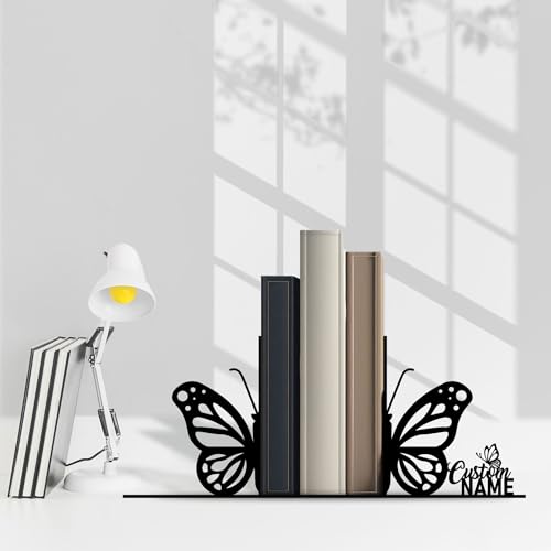 Custom Butterfly Table Decor Metal Bookends for Shelves Decorative, Butterfly Book Ends Metal Art for Home Office, Book Stopper for Heavy Books - color: Design 13