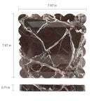 Square Marble Decorative Tray with Scalloped Edge, Luxury Natural Stone Bathroom Vanity Tray, Dresser Top Perfume Coffee Home Kitchen Sink Tray, Key Trinket Ring - color: Rosso Lepanto