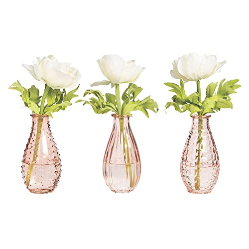 Pink Glass Bud Vases - Wedding, Table Centerpieces and Home Decor - Set of 3 Pieces