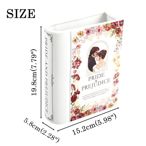 Ceramic Book Vase for Flowers, Book Flower Vases White, Book Shaped Vase, A Book About Flowers Vase, Decorative Ceramic Vases for Home, Office, Dining Table(Pride) - color: Pride&prejudice, size: Ceramic-7.8"