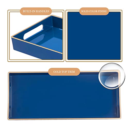 MAONAME Blue Bathroom Tray, Plastic Vanity Trays with Handles, Small Long Narrow Trays, Perfume Organizer Tray for Dresser, Bathroom Accessories, 13.8" x 6" x 1.58" - color: Blue