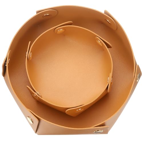 uxcell 2 Pcs Valet Tray for Women and Men, PU Leather Jewelry Tray Entryway Table Bedside Nightstand Catchall Storage Organizer for Jewelry Key Coin Watch Wallet (2 Size, Yellow) - color: Yellow