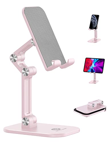 OCYCLONE Phone Stand, Adjustable Height and Angle Foldable Cell Phone Stand Holder for Desk, Taller iPhone Stand Compatible with 4.7"-13" Smartphones iPad Tablet, Pink - color: Pink