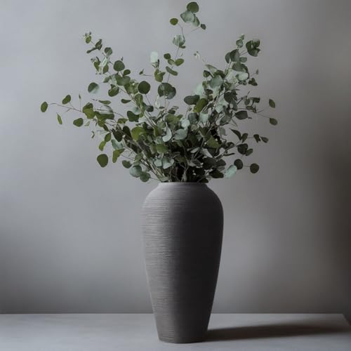 Rustic Farmhouse Flower Vase - 13.4 Inchs Large Black Ceramic Vase, Pampas Grass Vase, Modern Farmhouse Decor Vase for Home Decor, Dining Table, Entryway, Centerpiece, Living Room, Shelf Decorative - size: Large
