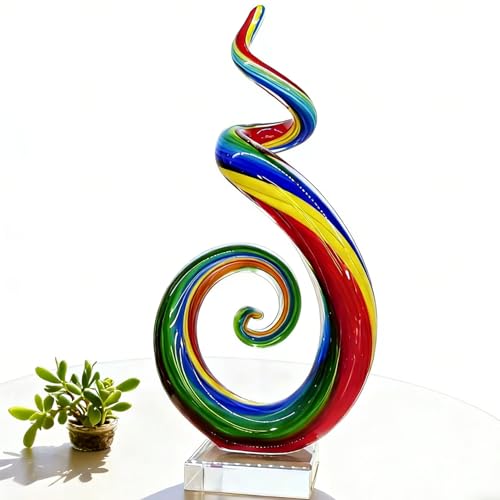 Handmade Glass Sculpture, Luxury Home Decor Art Object, Unique Decorative Tabletop Figurine for Living Room, Coffee Table, Mantel, Showroom – Modern Artistic Centerpiece (Rainbow Helix) - color: Rainbow Helix