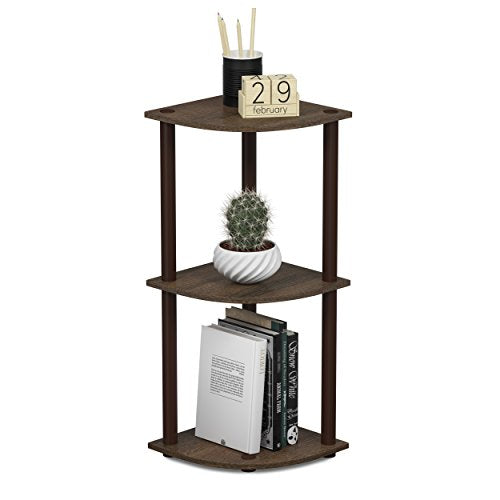 Furinno TURN-N-TUBE Corner Shelf, 3-Tier Corner Bookshelf, Display Storage Shelves with Open Shelves, for Organization and Storage, Living Room, Home Office, Garage, Walnut - color: Walnut/Brown, size: 3-Tier Round Tube