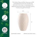 Belleek Field of Shamrocks Vase - White Flower Vase Handcrafted Fine Parian China Irish Decor, 6.3" W x 10" H