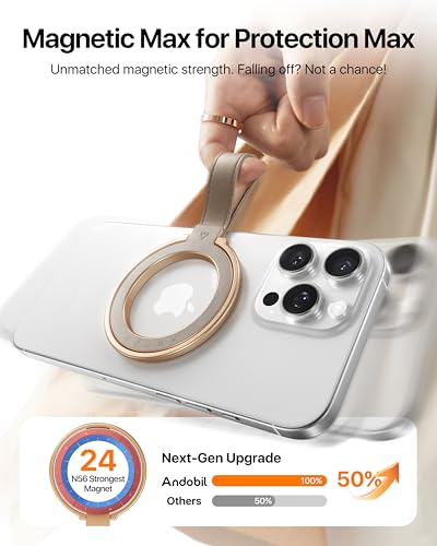 andobil [2026 Premium Leather] Magnetic Phone Grip for MagSafe [Longest Durable] Adjustable Phone Ring Kickstand w/Leather Loop Compatible with MagSafe Accessories&iPhone 17 Air 16 15 Pro Max Greige - color: greige