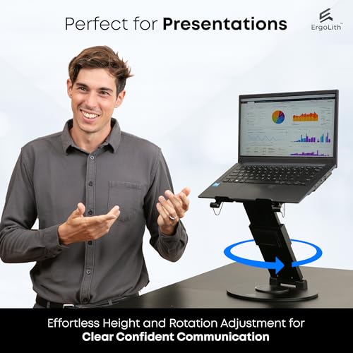 3-in-1 Adjustable Laptop Stand, Book Stand, and Phone Holder - 360° Rotating Display for All Laptops - 2–21" Height for Ergonomics - Office Desk Accessories - Stylish - Patented - Sky Black