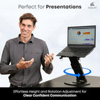 3-in-1 Adjustable Laptop Stand, Book Stand, and Phone Holder - 360° Rotating Display for All Laptops - 2–21" Height for Ergonomics - Office Desk Accessories - Stylish - Patented - Sky Black