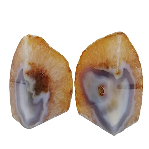 Natural Agate Geode Bookends Pair - 2-3 lbs Heavy Duty Small Crystal Bookends for Shelves | Non-Slip Decorative Book Ends for Heavy Books | Home Office Decor - color: Nature, size: 2-3LBS