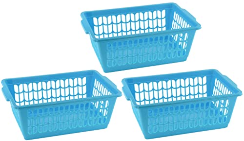 YBM HOME Plastic Perforated Storage Basket Bin Office Drawer, Shelf Desktop Countertop Tray Organizer 32-1188 (3, Blue) - color: Blue, size: 11.5 in. Length x 7.75 Width 4.25 Height