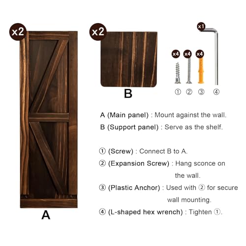 Candle Sconces Set of 2: Farmhouse Wall Candle Holder, Brown Wood Wall Sconces Set of Two,Handmade Wooden Art Decor for Living Room, Dining Room, Bathroom, Bedroom, or Entryway, 15.7"x5"