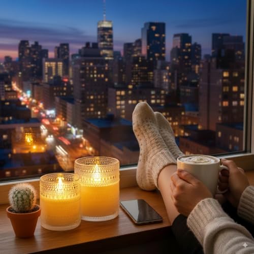 VENTA Realistic Glow Flameless Candles | Decorative Set of 2 in White Dotted Glass with Remote & Timer | Decorative Table Lamp - color: Dotted Glass White