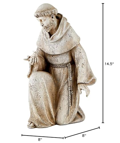 Avalon Gallery Garden Statue - Saint Francis of Assisi Stone-Resin Indoor/Outdoor Catholic Sculpture, 14.5" Tall, Kneeling with Bird - color: Kneeling With Bird