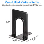 Heavy Duty Bookends for Shelves, Anti-Slip Base, Black, Great for Library, Office, Home, School, 4 Pairs