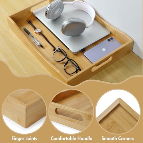 Gobam Bamboo Serving Tray with Handles (16.5-Inch), Solid Decorative Wood Tray for Ottoman Coffee Table, Natural Rectangle Breakfast in Bed Tray for Eating, Food and Drinks Platter - color: Natural, size: 16.5" x 12.4" x 2.4"