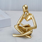 Abstract Thinker Bookend - Decorative Statue, Elegant Bookshelf Decor, Resin Figurine, Artistic Ornament for Home Study Desktop (Gold)