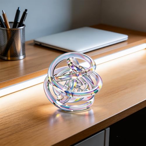 Glass Knot Teal Decor Ball - 5 Inch Hand Blown Infinity Sculpture Orbit Home Decor Table Decoration Interio Art - color: Transparent, size: 5-Inch Diameter