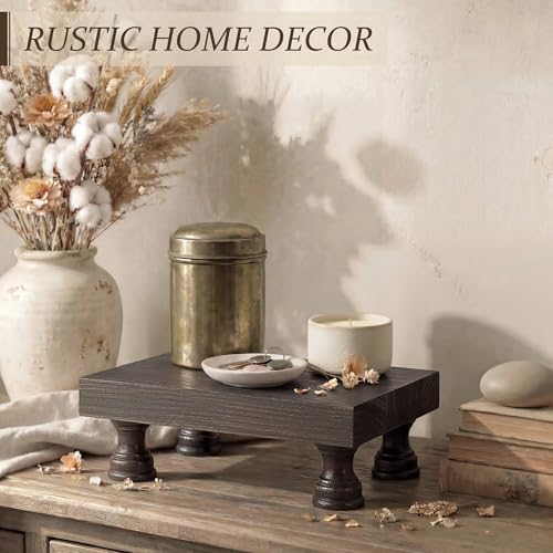 EOSAHR Retro Pine Wood Riser Display Stand for Home Decor - Farmhouse Pedestal Stand Can be used as Sponge Holder & Plant Stand - Countertop Organizer for kitchen & Bathroom(Distressed Black) - color: Distressed Black