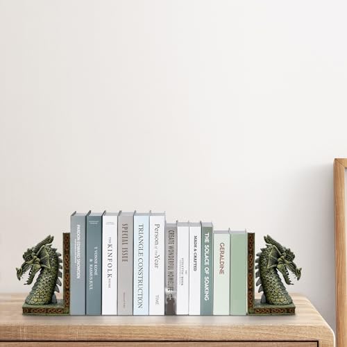 Dragon Bookends for Shelves Set of 2 - Heavy Book Ends Book Supports for Shelves, 4.15 "x 3.25 "x7 Unique Dragon Design Copper（10 Inch） - color: Copper