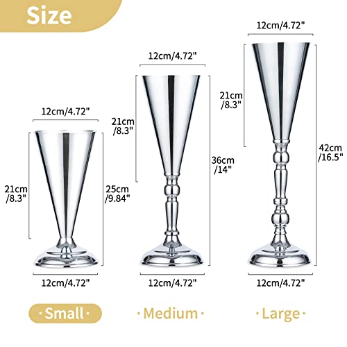 10 Pcs Tabletop Metal Wedding Flower Trumpet Vase, 9.8 inch Table Decorative Centerpiece Artificial Flower Arrangements for Anniversary Ceremony Party Birthday Event Aisle Home Decoration, Silver - color: Silver, size: 9.8 inch x 10 Pcs