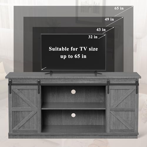 YESHOMY TV Stand for Televisions up to 65 Inches, with Sliding Barn Doors and Storage Cabinets, Console Table and Media Furniture for Living Room, 58 Inch, Gray - color: Grey, style: Sliding Barn Doors TV Stand
