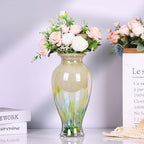 Hand Blown Glass Vase 11.8" Tall Beautiful Green Sea Wide Mouth Bud Vase for Table Centerpiece, Painted Colorful Murano Glass Flower Vases for - Home Entrance Wedding Center - color: Green